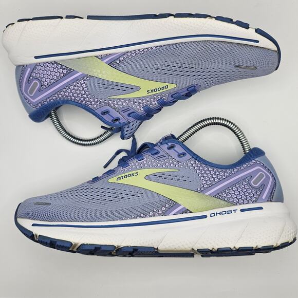 Brooks Ghost 14 Purple Print Dutch Lime Womens 7.5 Medium B Running Shoes - Picture 2 of 7